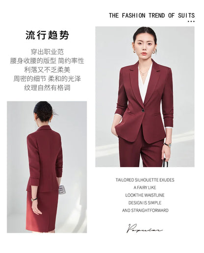 2025 new autumn and winter womens professional business formal fit two-piece suit jacket + pants. Elegant and stylish