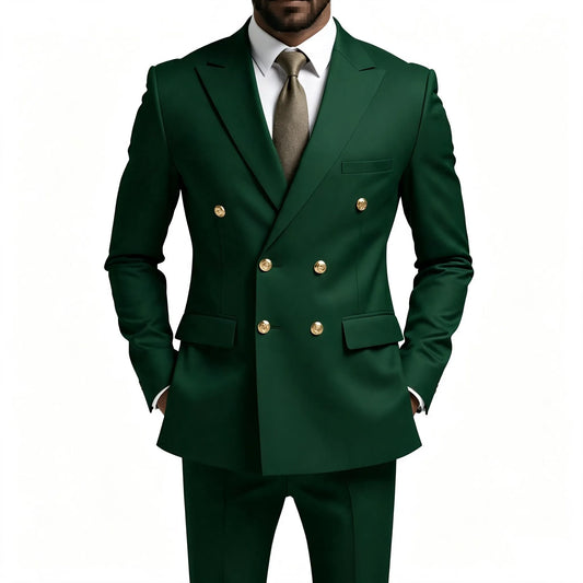 Men's Double-Breasted Slim-Fit Suit – Formal 2-Piece Set for Weddings, Performances & Business
