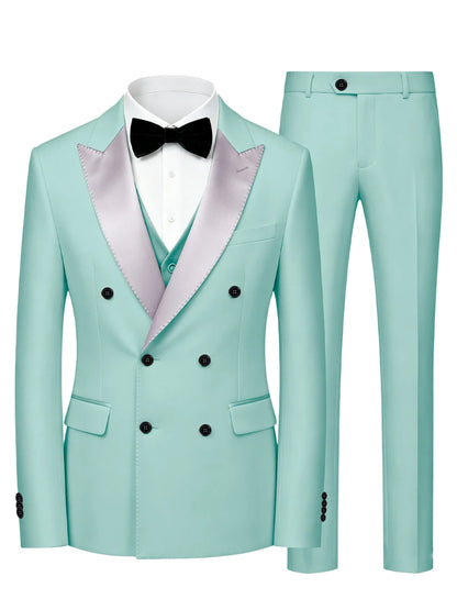 Men's Double Breasted 3 Piece Suit – Slim Fit Tuxedo Set for Weddings & Formal Events