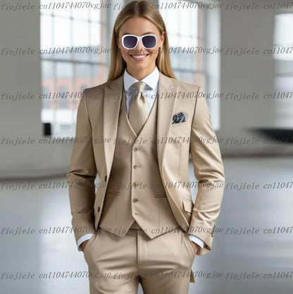 New Grey Formal Business Women Suit Wedding Party Prom Ladies Mother Girl Wife Tuxedos Costume 3 Piece Set Blazer Vest Pants