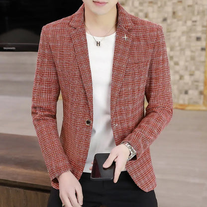 KIDWHXR Suit Coat Man British Style Striped Single-breasted Men Blazer Slim Long Sleeve Comfortable Male Casual Outerwear