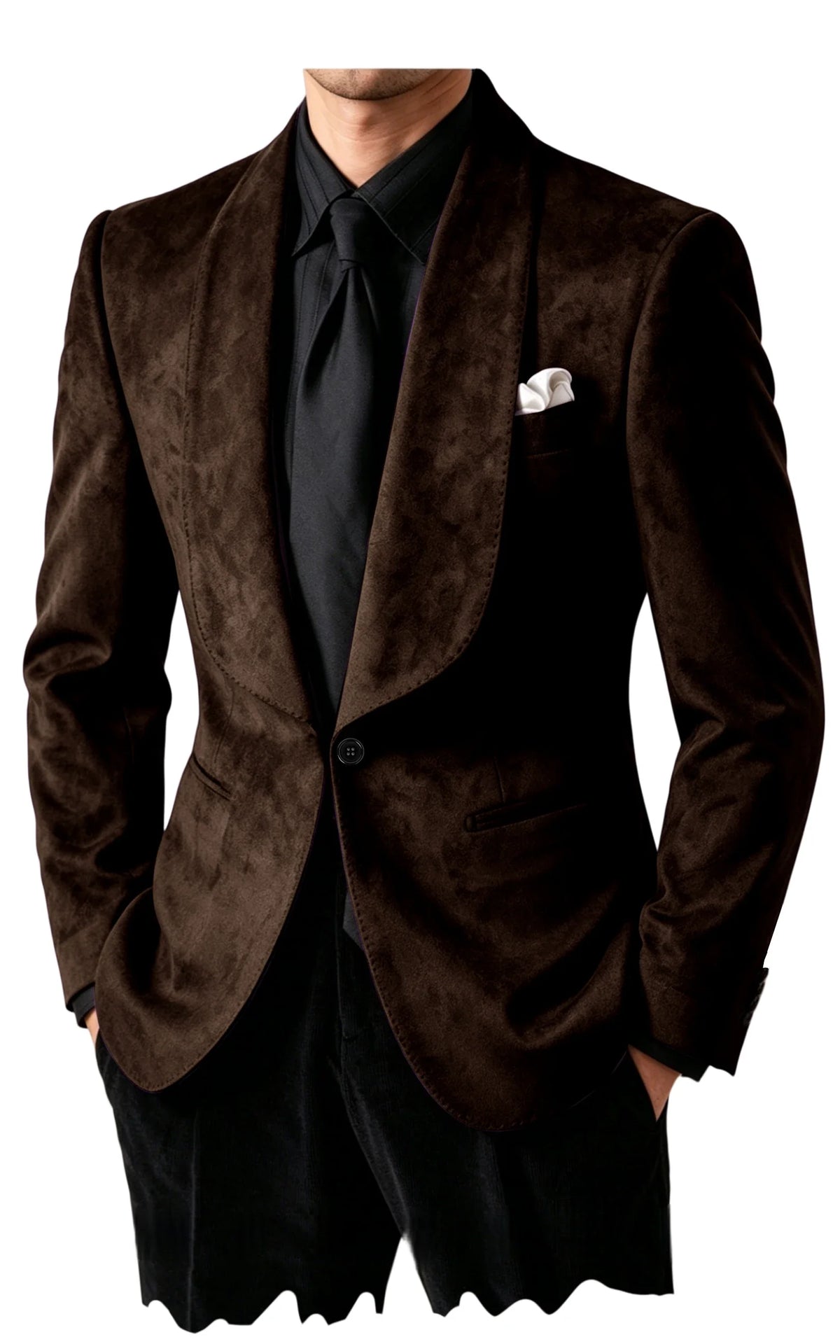 Luxury Men's Faux Suede Blazer Shawl Lapel 1 Button Slim Fit Tuxedo Jacket Business Casual For Wedding Party Prom Suit Coat