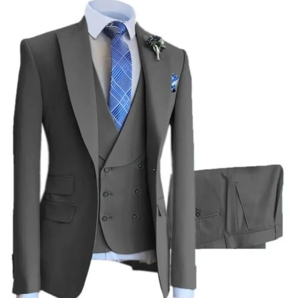 High-End Slim Fit 3 Pcs Set Formal Wedding Suits for Men Casual Business Groom Tuxedos with Jacket Vest Pants for Party Prom