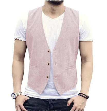 Men's Linen Vest – Slim Fit Smart Casual Waistcoat for All Seasons