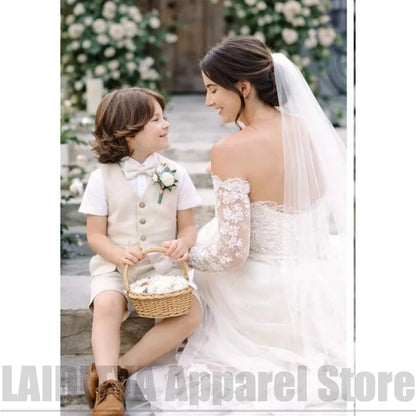 Beige Linen Boys Vest Shorts Suit 2 Piece Kids Summer Wedding Page Boy Outfit Casual Formal Birthday Gentleman Short Set