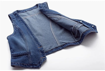 Fashion Denim Vest Female Streetwear V Neck Women Vest Summer Large Size Waistcoat Jeans Tops Sleevless Jacket Chaleco Mujer 6XL