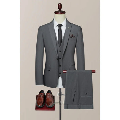 High-Quality Groom's Three-Piece Set Wedding Dress - Slim Fit British Style Business Casual Suit Vest Trousers for Men