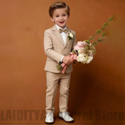 Boys Plaid Two Piece Suit Blazer Pants Kids Wedding Ring Bearer Outfit Birthday Party Formal Ceremony Photograph Holiday Wear