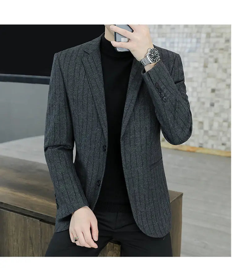 M-8XL Blazer Men's Business Gentleman Korean Wedding Fashion Trend, Slim Fit, Versatile, High-end Casual, Woolen Blazer