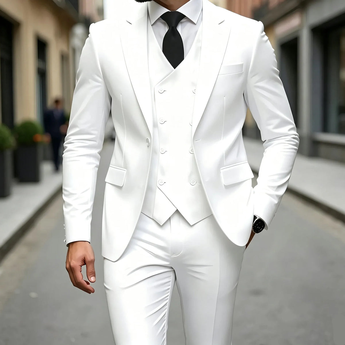 Men’s Business Formal Suit Set, Slim‑Fit Evening Tuxedo 3‑Piece Vest & Trousers for Groom & Groomsmen Wedding Party