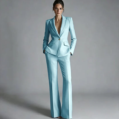 Elegant Women's One-Button Jacket+Pants Suit Set Classic Pink Peaked Lapel 2 Piece Formal Business Wedding Guest Outfit