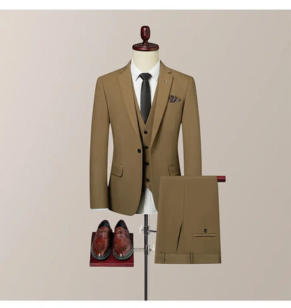 High-Quality Groom's Three-Piece Set Wedding Dress - Slim Fit British Style Business Casual Suit Vest Trousers for Men