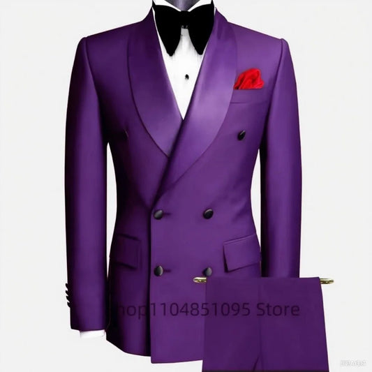Slim Fit Double Breasted Men's Tuxedo 2 Piece Set Best Man Groom Wedding Shawl Lapel Business Suit with Jacket And Pants