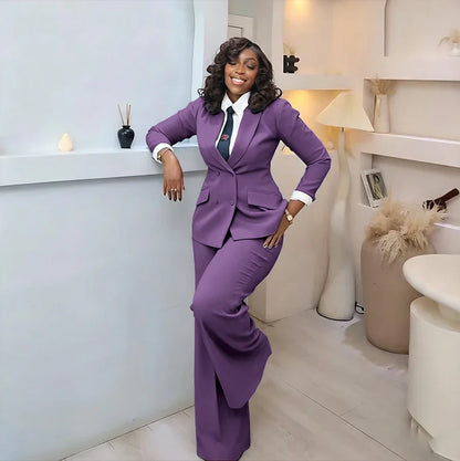 Classic Professional Burgundy Double Breasted Women's Suit Office Formal 2 Piece Jacket Pants Set Casual Daily Streetwear