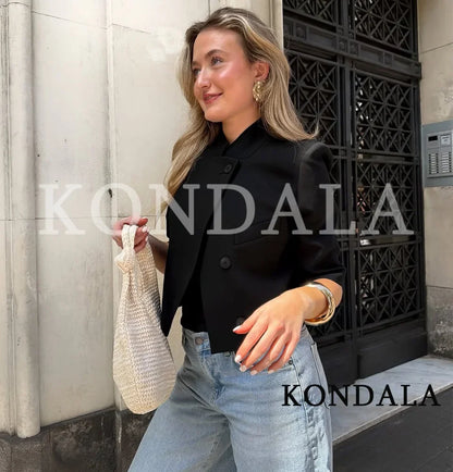 Commute Short Sleeve Blazer Women Summer Elegant Stand-up Collar Short Blazer New 2026 Trendy High Street Casual Blazer