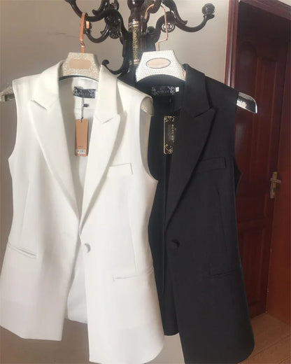Women Fashion Solid Single Breasted Waistcoats Vest Sleeveless Jackets Female Chic Lady Tank Tops Casual Black White Top