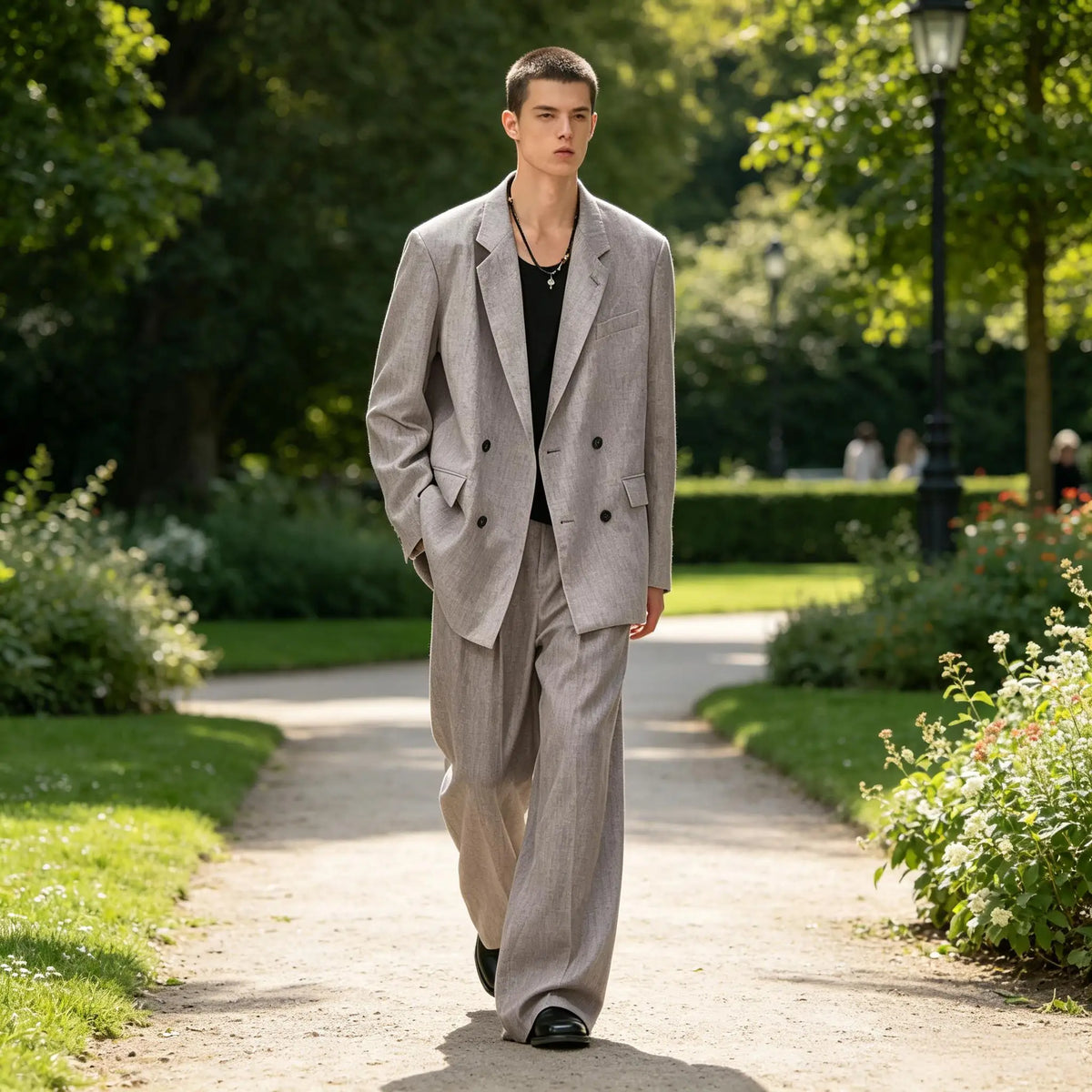 Men's Linen Double Breasted Suit – Slim Fit 2-Piece Blazer & Straight Leg Pants for Summer Weddings & Business