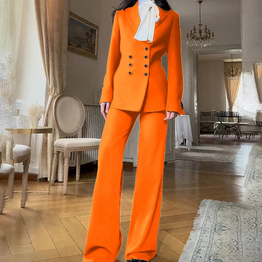 2025 New Women Casual Blazer Suit Set with Double-breasted Office Formal Pant Suit Separates Slim Fit Custom Made Traje de Mujer
