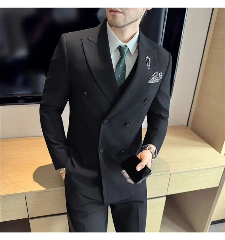 Classic Striped Wedding Suit Set Men 3 Piece Set (jacket+vest+pant) Business Formal Casual Suits Office Party Prom Groom Suit