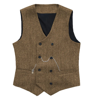 Men's Herringbone Suit Vest Double Breasted Waistcoat for Weddings and Business