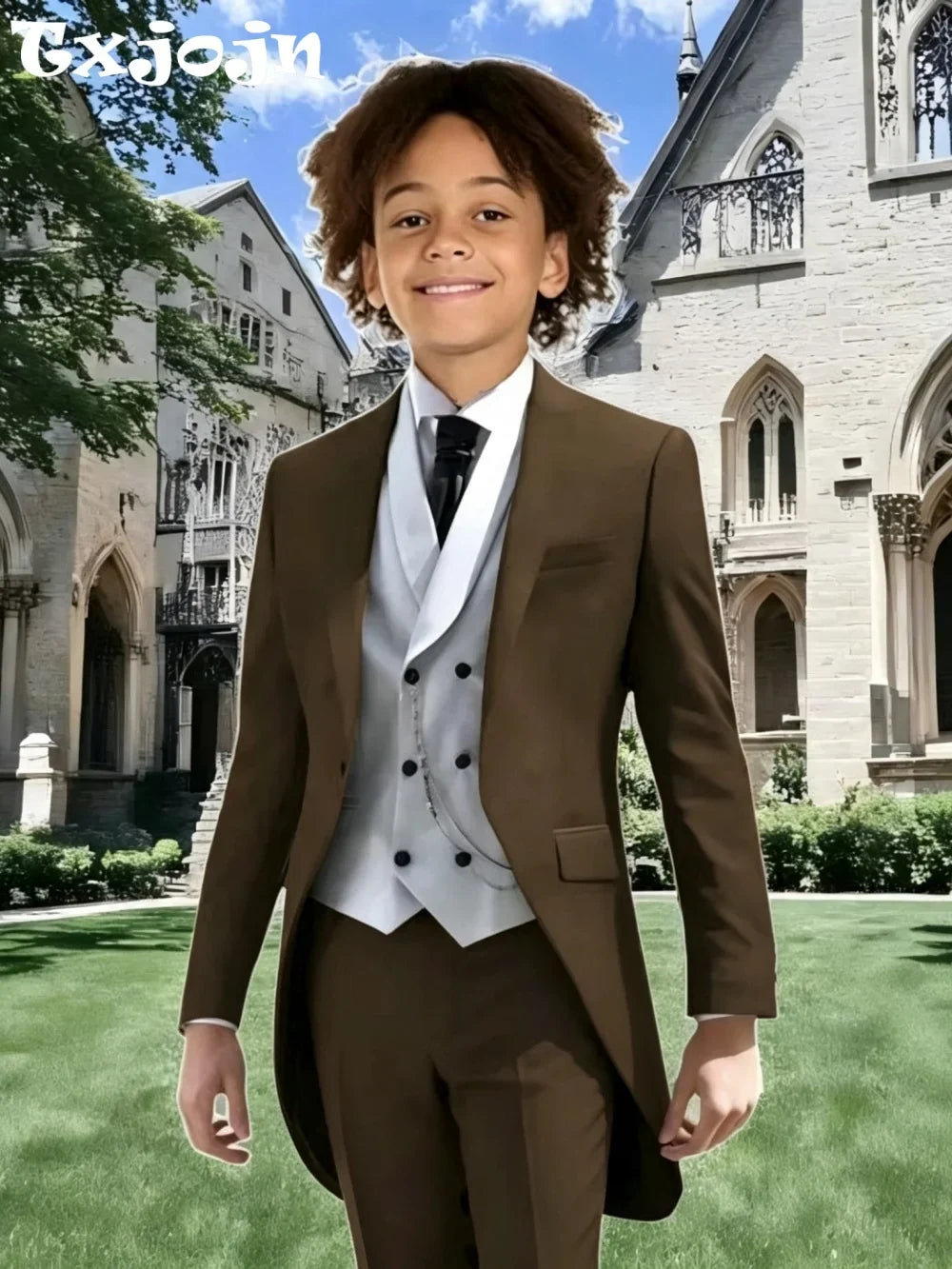 High Quality Boys Formal Tailcoat Vest Pants 3 Pieces Banquet Party Wear Smart Handsome Kids Slim Fit Suit Set Wedding Tuxedo