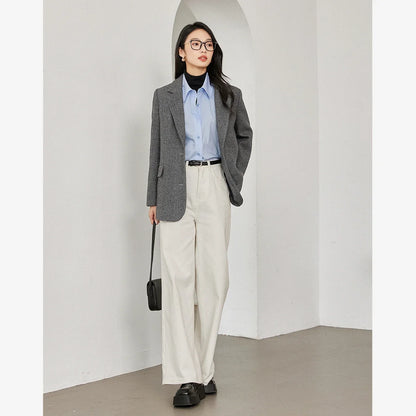 Dark Gray Wool Blend Blazer 2026 Autumn Winter New Fashion Office Lady Elegant Coat Casual Loose-fit Female Jackets M9353