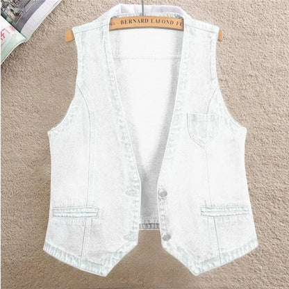 Fashion Denim Vest Female Streetwear V Neck Women Vest Summer Large Size Waistcoat Jeans Tops Sleevless Jacket Chaleco Mujer 6XL