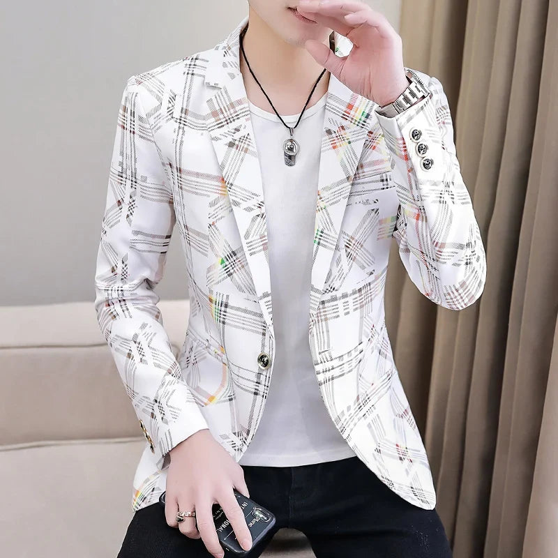 Blazer New Men's Fashion Business Plaid Gentleman Slim Fit Shopping Outdoor Performance Wedding Banquet Casual Blazer