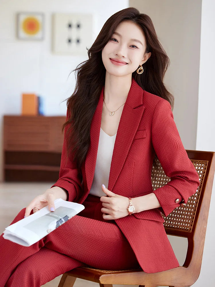 Casual Blazer Suits for Women Office Wear Long Sleeve Single Button Jacket 2 Pieces Set Chic Fashion Pant Suits Elegant Ladies