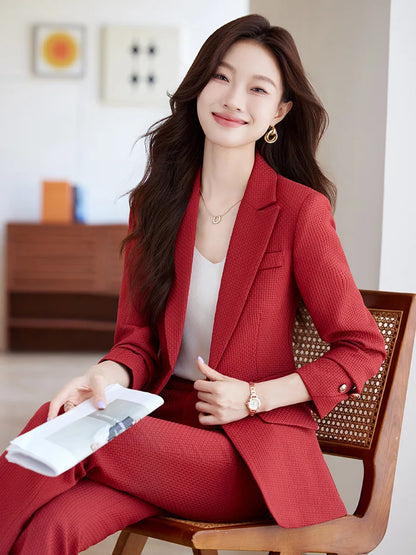 Casual Blazer Suits for Women Office Wear Long Sleeve Single Button Jacket 2 Pieces Set Chic Fashion Pant Suits Elegant Ladies