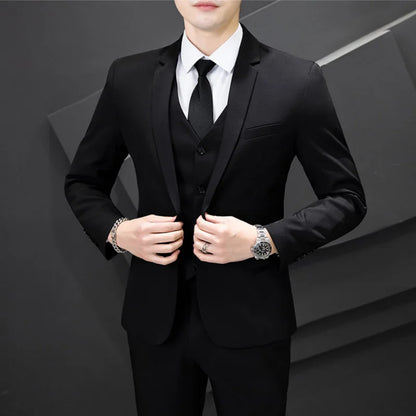 Men's Three-Piece Suit Set Fashion Business Career Waistcoat Trousers Wedding Dress Groom Best Man Decoration Body