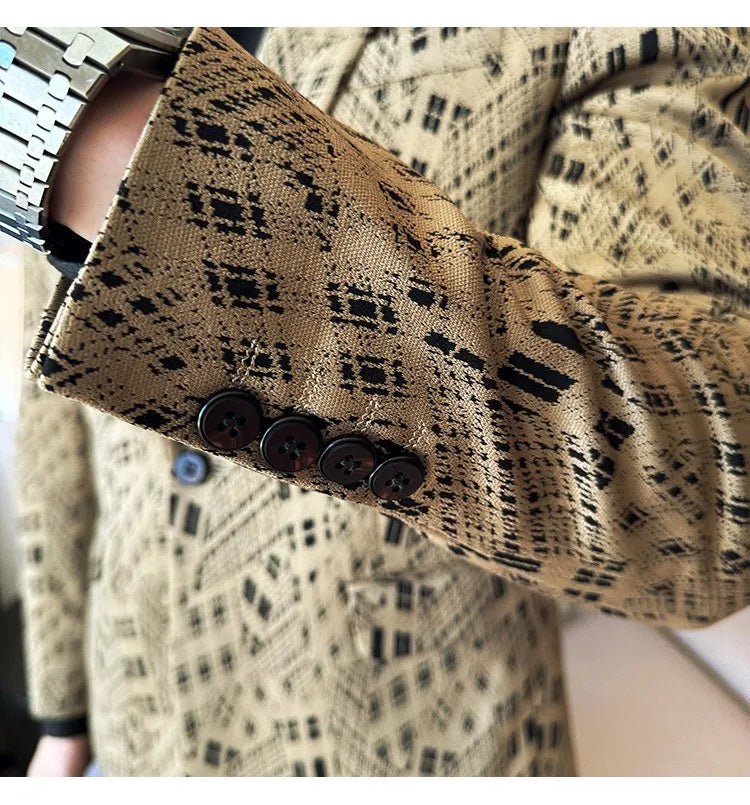 Korean Slim Fit Casual Suit Jacket for Men Fashion Camouflage Business Social Blazers Wedding Streetwear Dress Coat Men Clothing