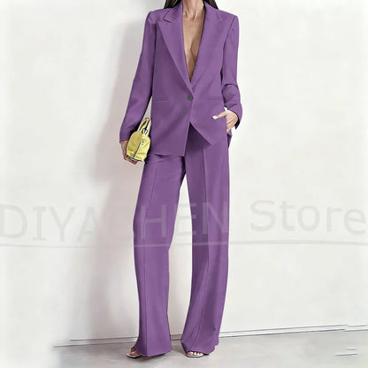 Women's Suit Set Peak Lapel One Button Blazer and Wide-Leg Pants Fashion Formal Casual Party Office Stylish Pants Sets Two Piece
