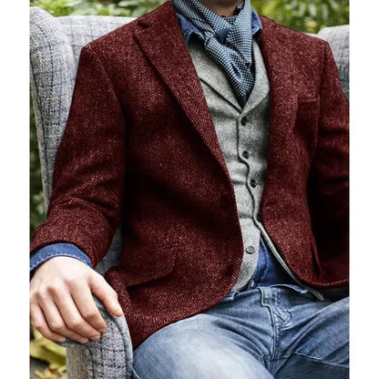 Mens Blazer Herringbone Single Breasted Casual Jacket Fashion Comfort Business Suit Slim Fit Tapered Waist Elegant Mens Jacket