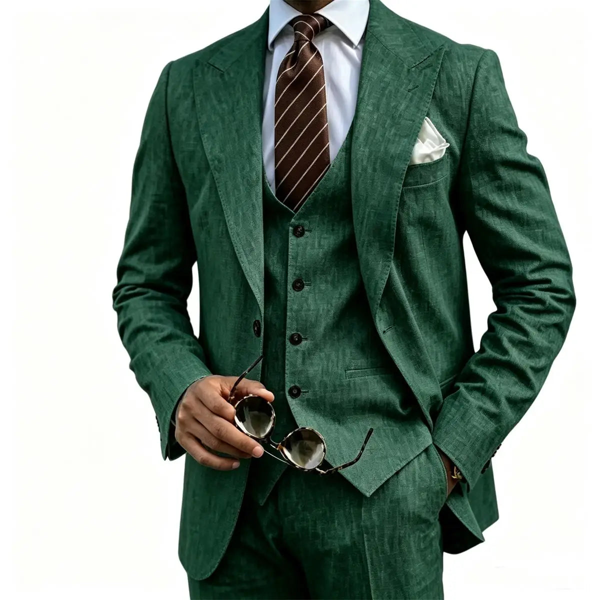 Men's Suit Customized 3 Piece Blazer Vest Pant Linen Set Full Man Terno Linen Suit Notched Lapel Casual Tuxedo Summer Wedding