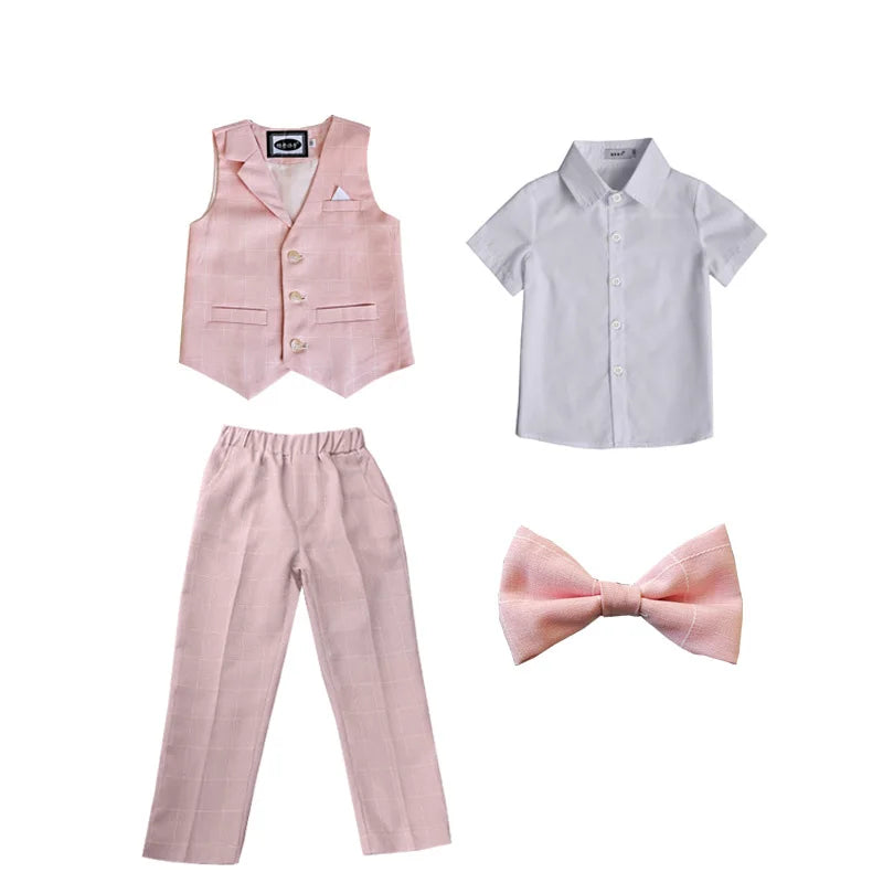 Baby Boys Formal Birthday Photograph Suit Kids Vest Shirt Pants Bowtie Wedding Dress Teenager Suit Children Graduation Costume