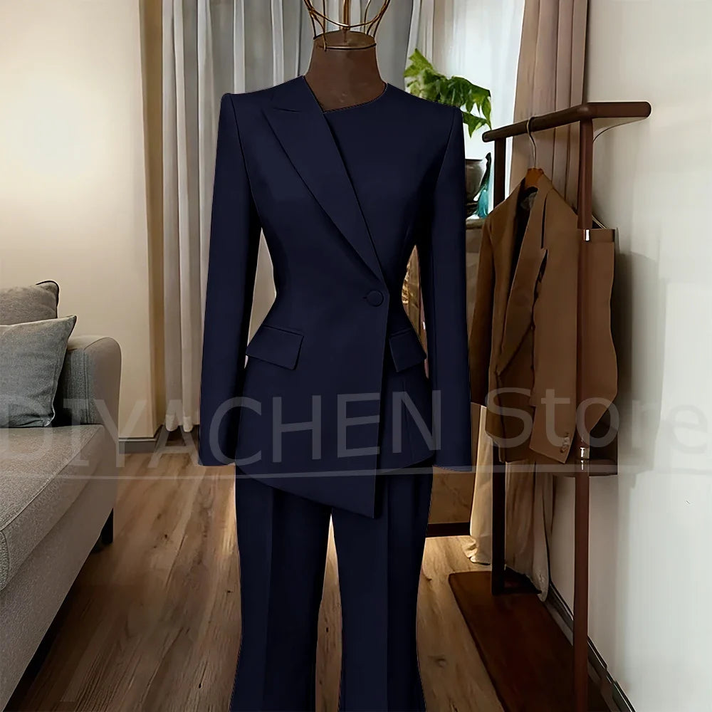 Women's Suit Slim Fit Blazer and Flared Trousers Elegant Formal Outfits Office Casual Party Fashion Pants Sets Two Piece