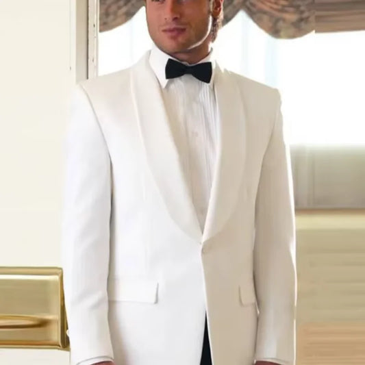 2 Pieces Men's Groom Tuxedo Shawl Lapel One Button Blazer with Black Pants Set Formal Business Suit for Wedding Jacket And Pants
