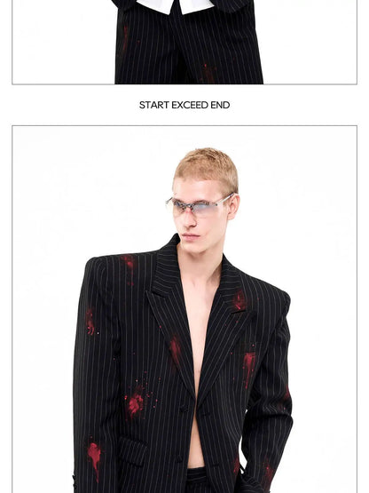 Ink Ejection Tie-dyed Pattern Stripe Printed Shoulder Pad Blazer Coat Men 2025 New Original Luxury Handsome Jacket JY4551