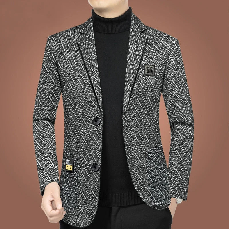 Blazer Men's Fashionable Business Banquet Dance Singer Striped Fitted Casual Trendy Wedding Banquet Dress Performance Blazer