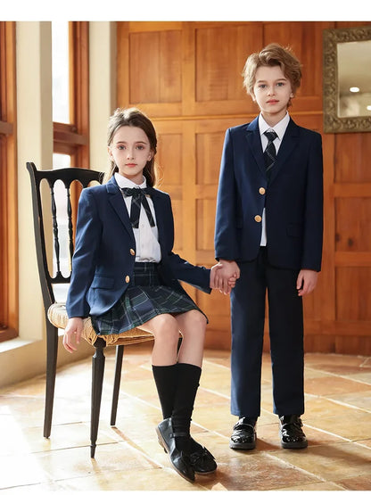 Girls Jacket Plaid Skirts Suits Boys Blazer Formal Dress Toddler Student Clothes Sets Children School Uniform Kids Class Outfits