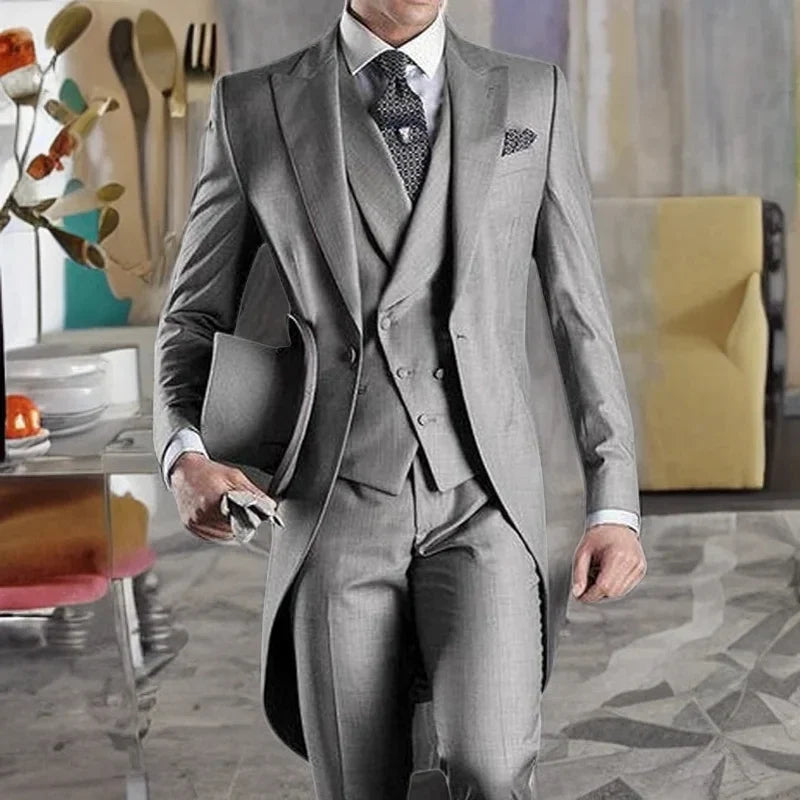 Black Wedding suits for Groom Dinner Party Tuxedo 3 Piece Formal Men Suits with White Vest Pants Male Fashion Prom