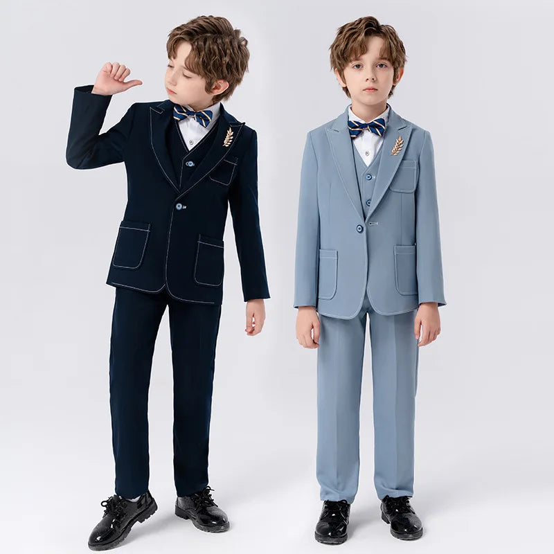 Gentleman Kids Slim 4Pieces/Set Jacket Vest Pants Bowtie Party Dress Children Ceremony Photograph Suit Boys Performance Costume