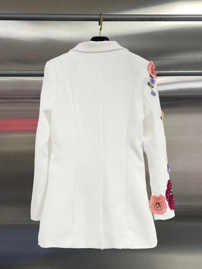 Elegant Women New Autumn Embroidery Floral Blazer Jacket Loose Fit Single Button Work Suit Coat Outwear Fashion Office Ladies