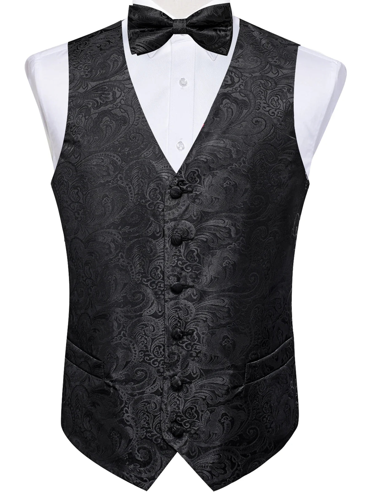 Men's Suit Vest Bow Tie Set – Formal Waistcoat with Necktie and Pocket Square for Weddings