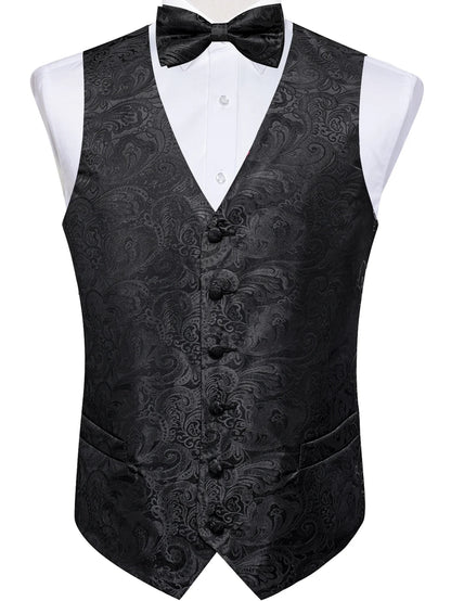 Men's Suit Vest Bow Tie Set – Formal Waistcoat with Necktie and Pocket Square for Weddings