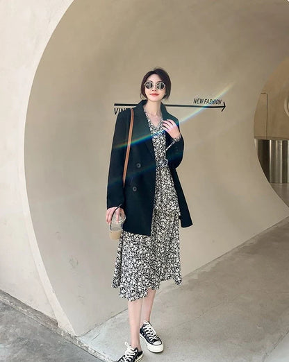 New Arrival 2025 Spring Autumn Women's Korean Loose Blazer Mid Length Solid Color Design Sense Versatile Daily Wear Student Look