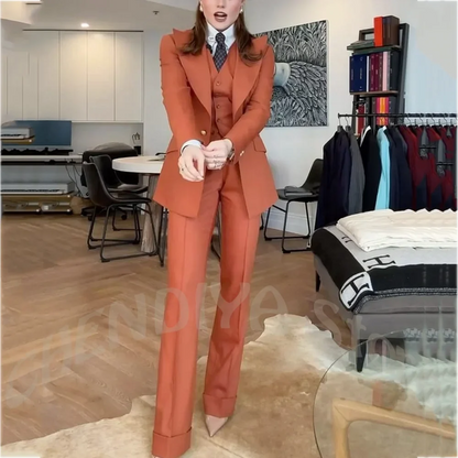 Women's 3 Piece Suit Set Formal Business Jacket Vest Pants Peak Lapel Elegant Office Lady Tailored Tuxedo Professional Work Wear