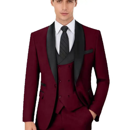 Multi-colors Men's Handsome Suits 3 Pieces Banquet Party Wear Classic Shawl Lapel Suit Set Wedding Groom Sets Plus Size Tuxedo