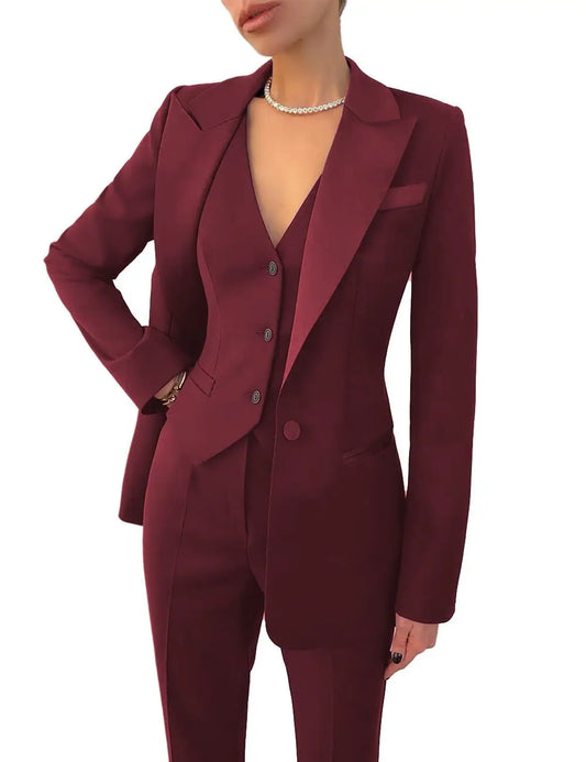 Fashion Women Solid Long Sleeve Blazer Suit and Vest Pants Three Piece Set Office Wear High Waist Pants Female Outwear Suit
